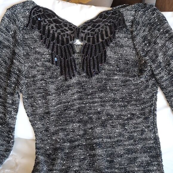 Be Somebody's Angel-Papillon Woven Sweater Sequin Angel Wings On Your Back SizeM - Picture 14 of 16